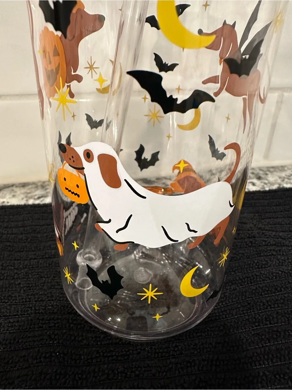 Halloween Dog & Pumpkin Plastic Canister with Bamboo Lid